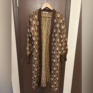 Gimmicks by BKE Long Brown Open-Front Sweater Women's Cardigan M/L